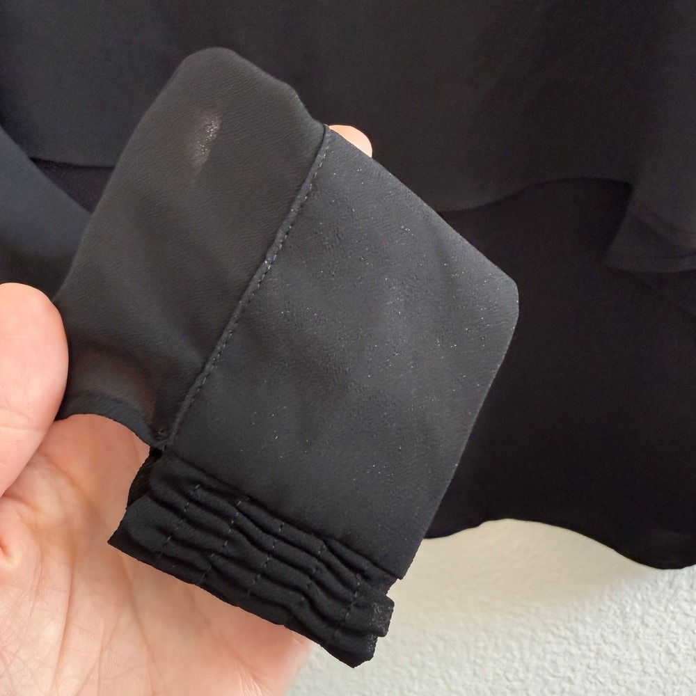 Zara Woman Black Layered Chiffon Blouse Sheer Long Open Sleeve Smocked Cuff M - Picture 5 of 9